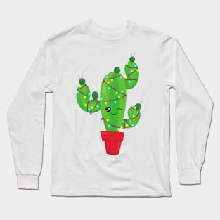 Christmas Cactus, Christmas Lights, Cute Cactus Long Sleeve T-Shirt